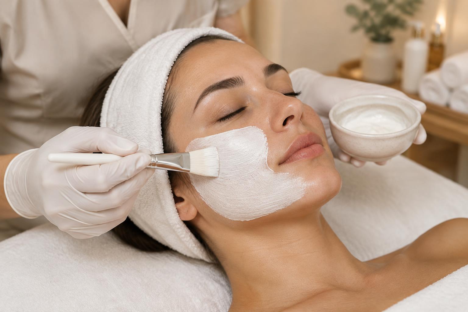 Professional facial treatment at a skincare studio