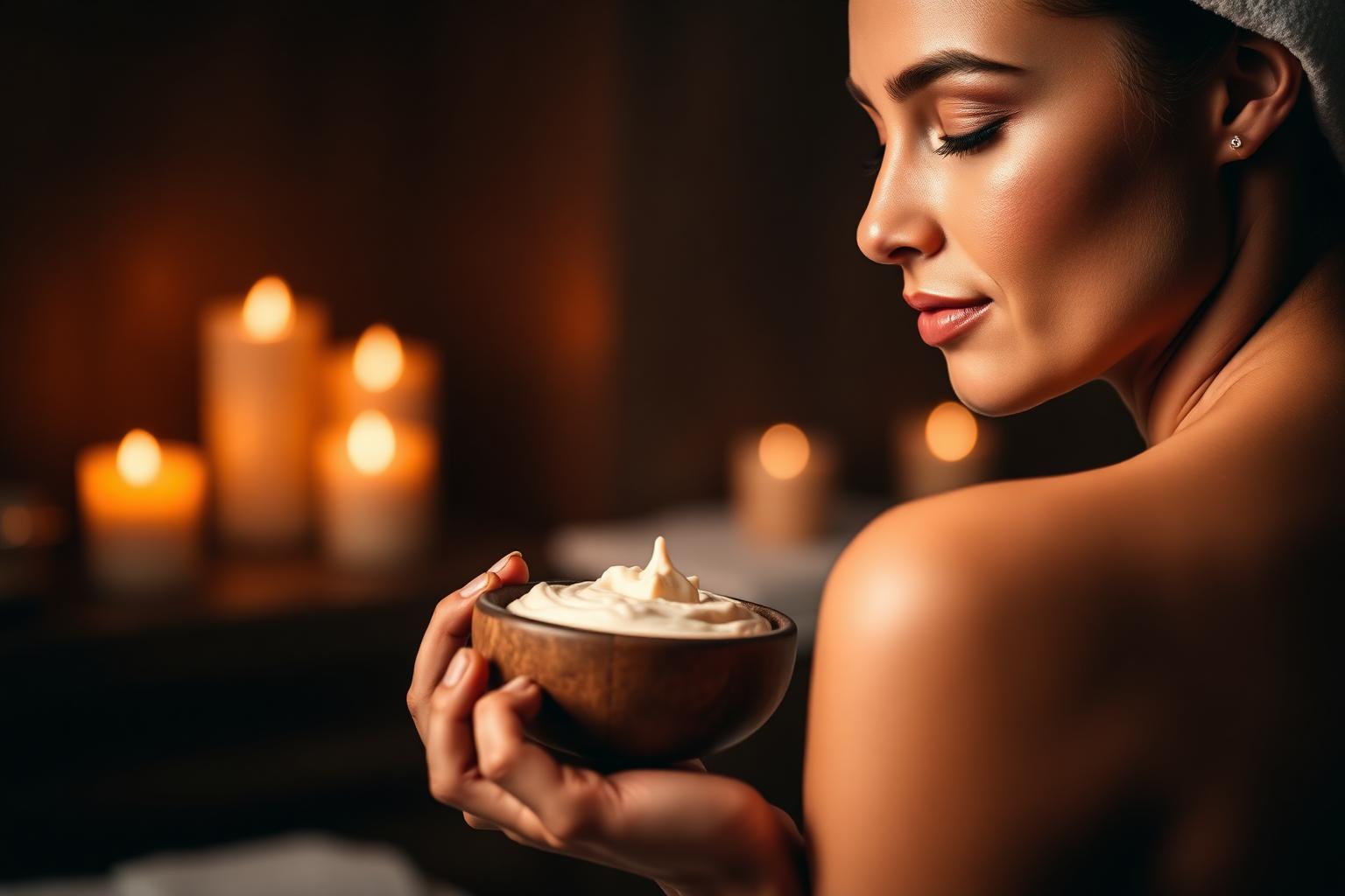Woman holding organic sugaring paste in a luxury waxing studio